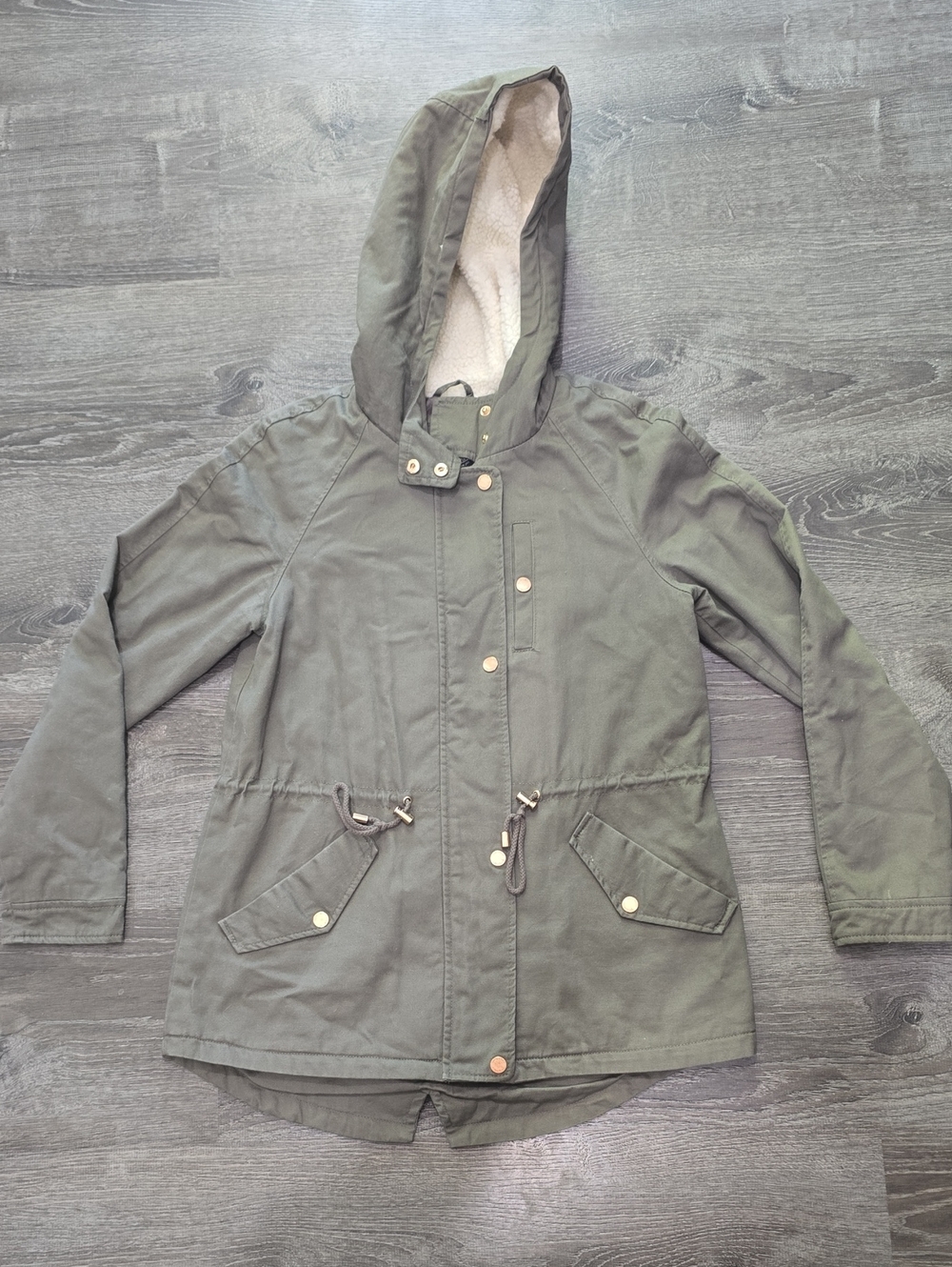 Collection B Olive Hooded Utility Short Anorak Jacket Sz S
